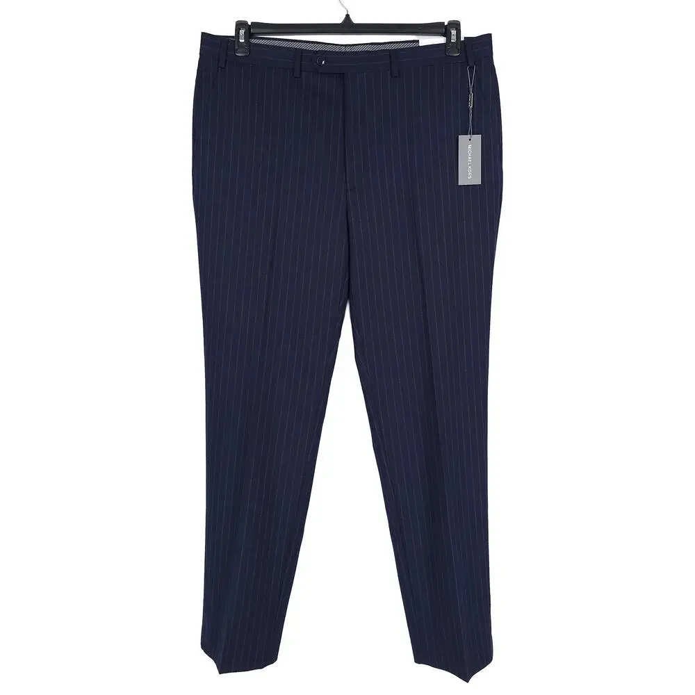 Michael Kors Mens Classic Fit Suit Pants 40x34 Navy Blue Pinstripe Wool Stretch